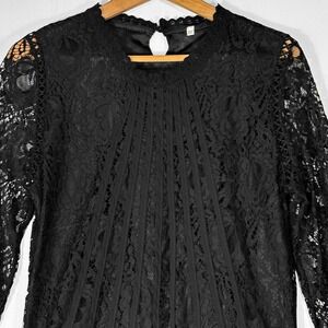 Sheer Black Lace Mock Neck Long Sleeve Blouse Womens XXL Floral Whimsygoth
